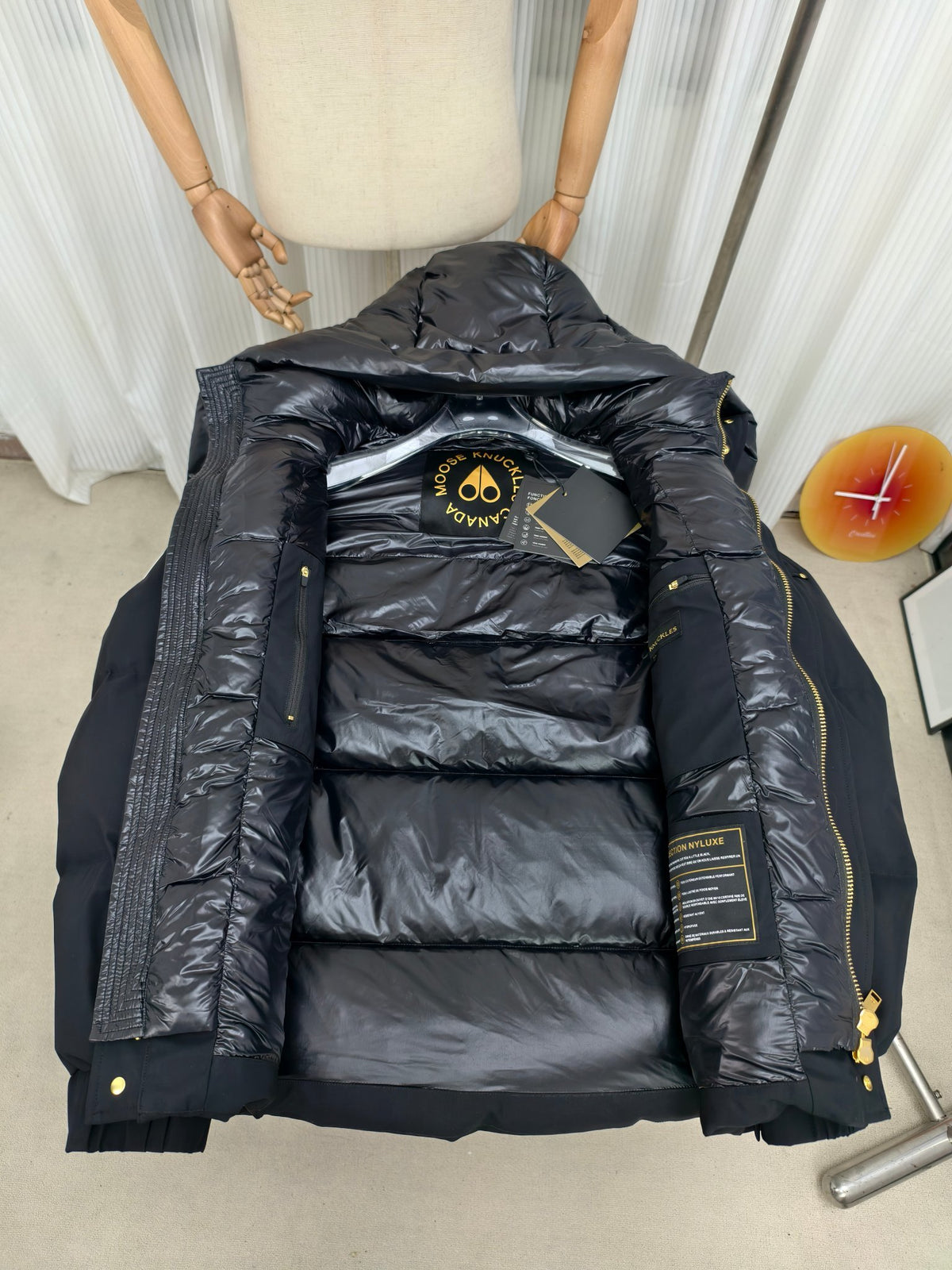 Moose Knuckles Hooded Puffer Jacket | Black & Gold