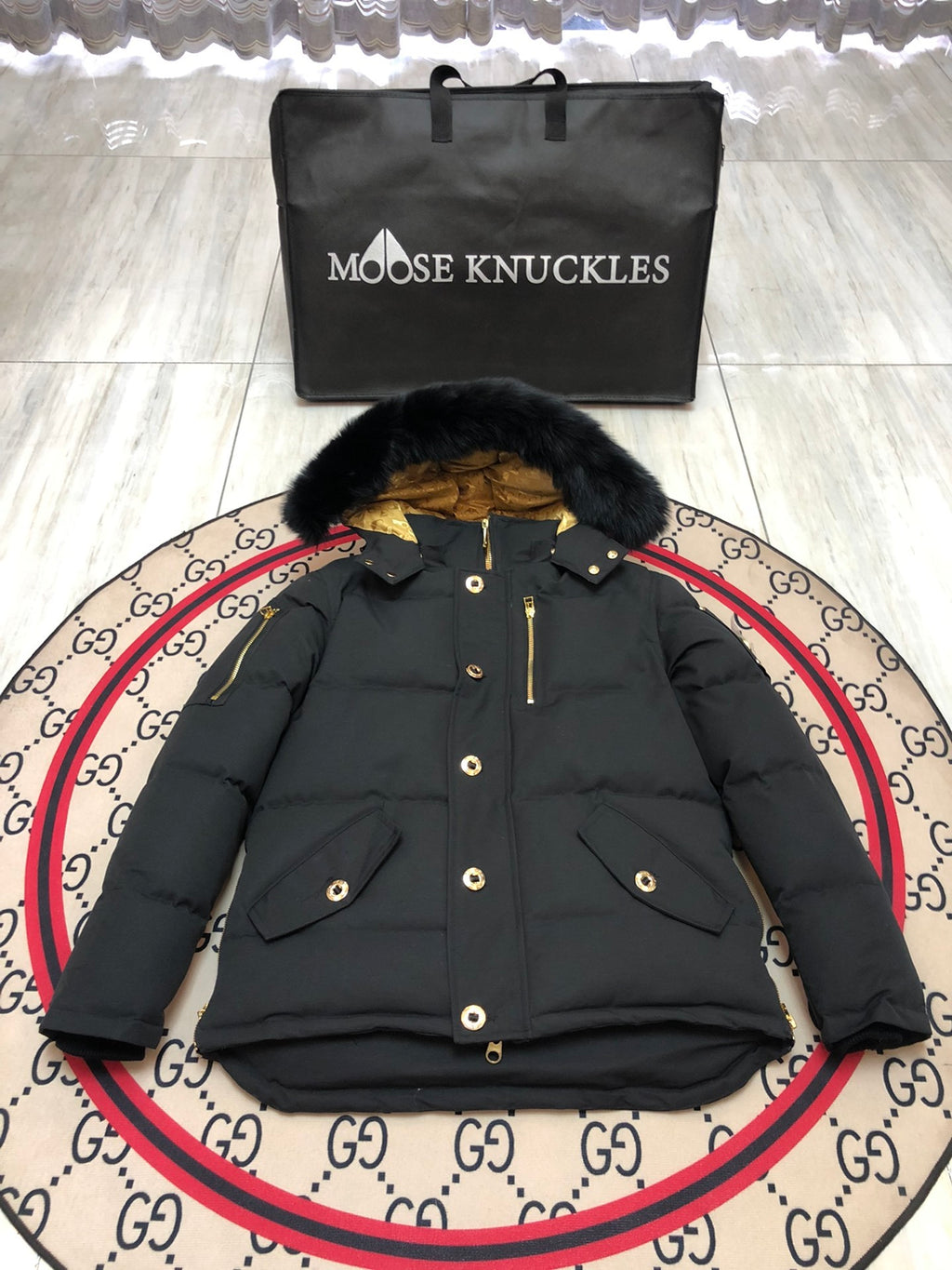 Moose Knuckles Men’s Down Parka – Black & Gold
