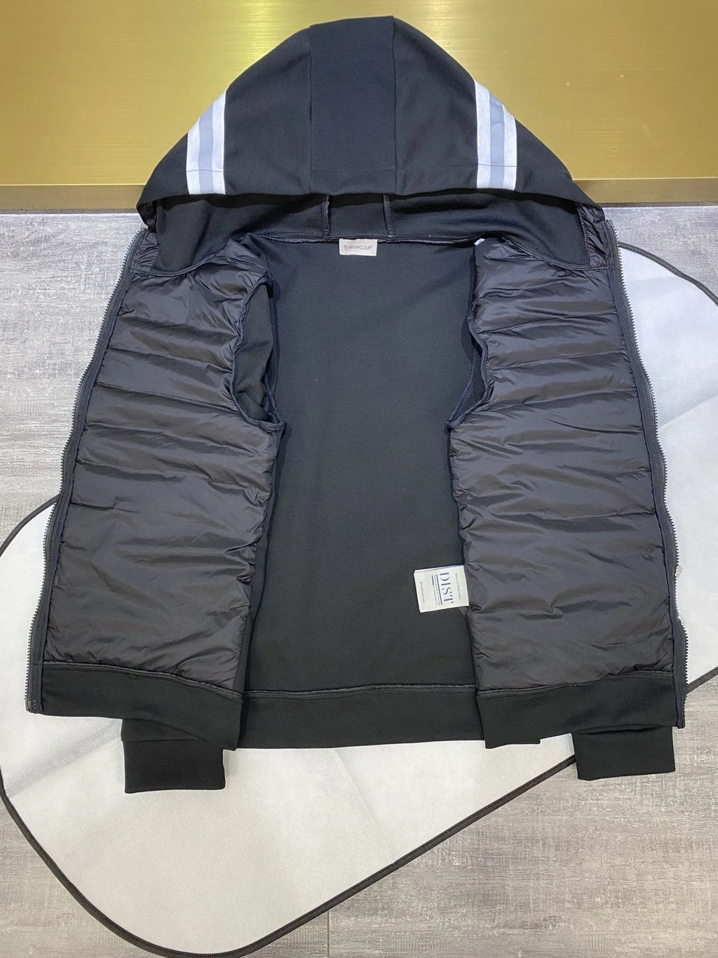Moncler Hooded Down Jacket with Knit Sleeves – Black